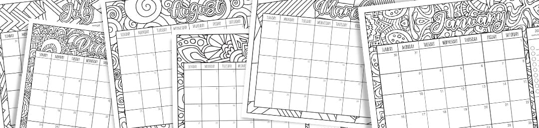 Free printable coloring calendar for 2023, 2024, 2025, 2026 and 2027.