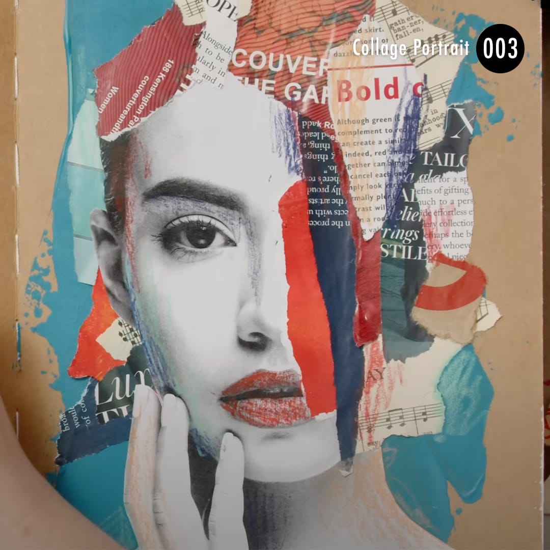 Create a Collage Portrait in your art journalling book when trying mixed media