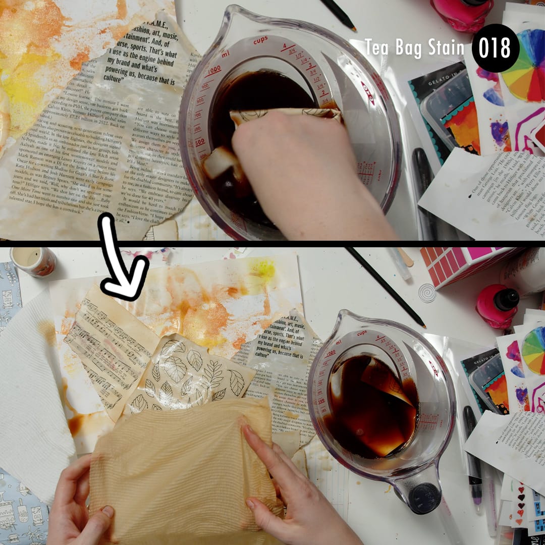 Tea Bag stain your paper to add a vintage style in your mixed media art