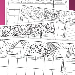 Color in your own 2025 FREE printable calendar.