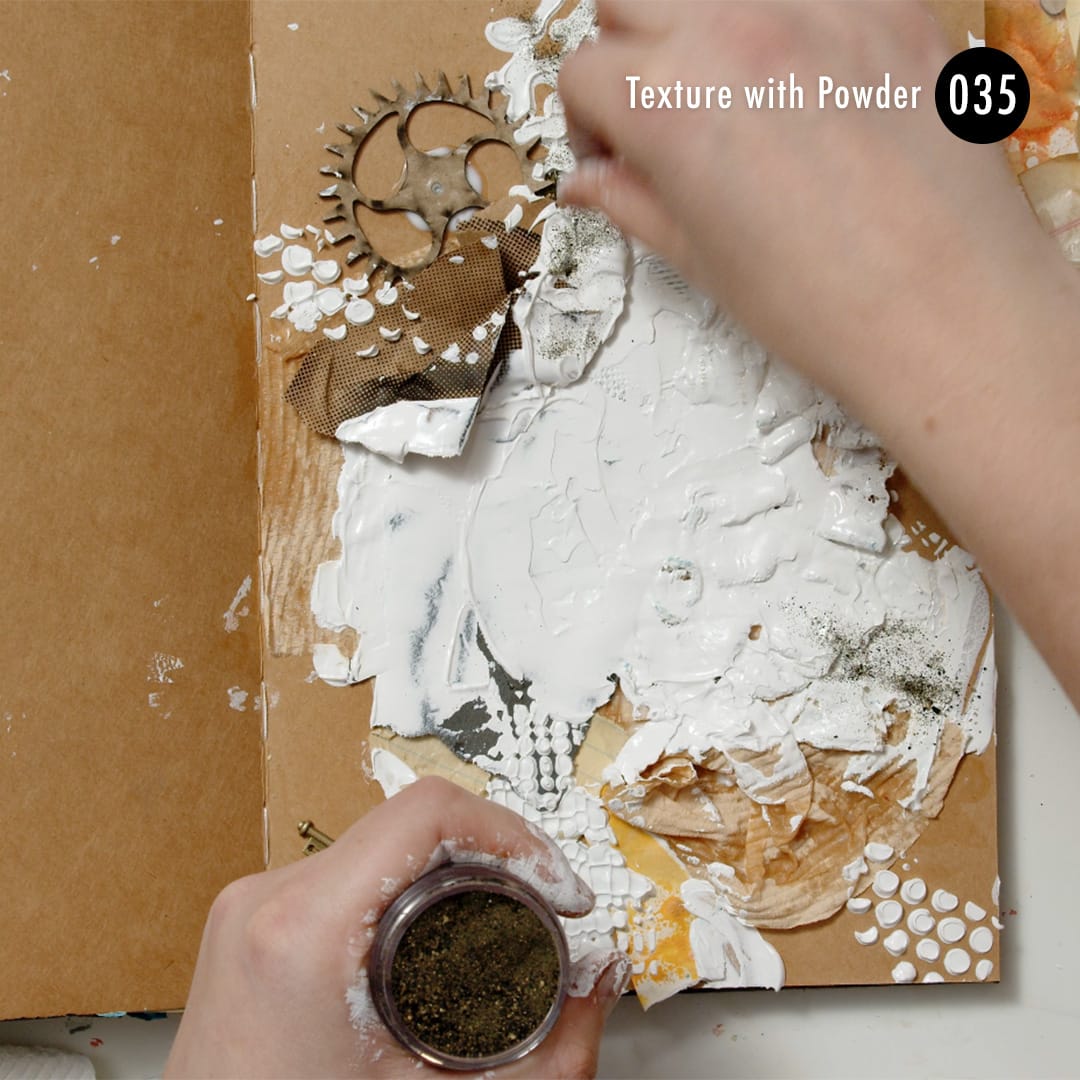 create texture with powders in your mixed media art journal.