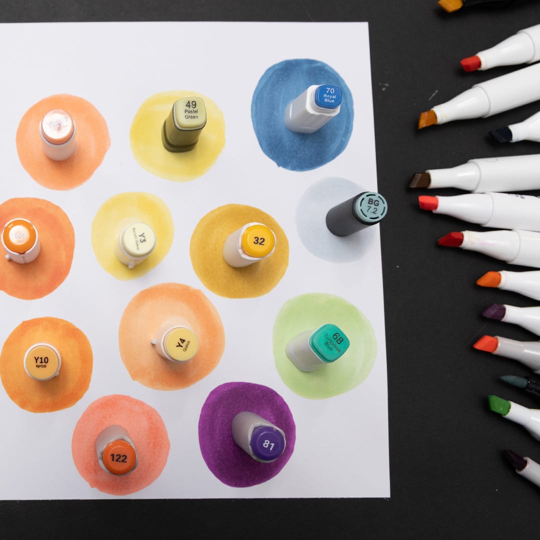 Color accuracy tests for alcohol markers, water-based markers, paint pens, and watercolor markers.