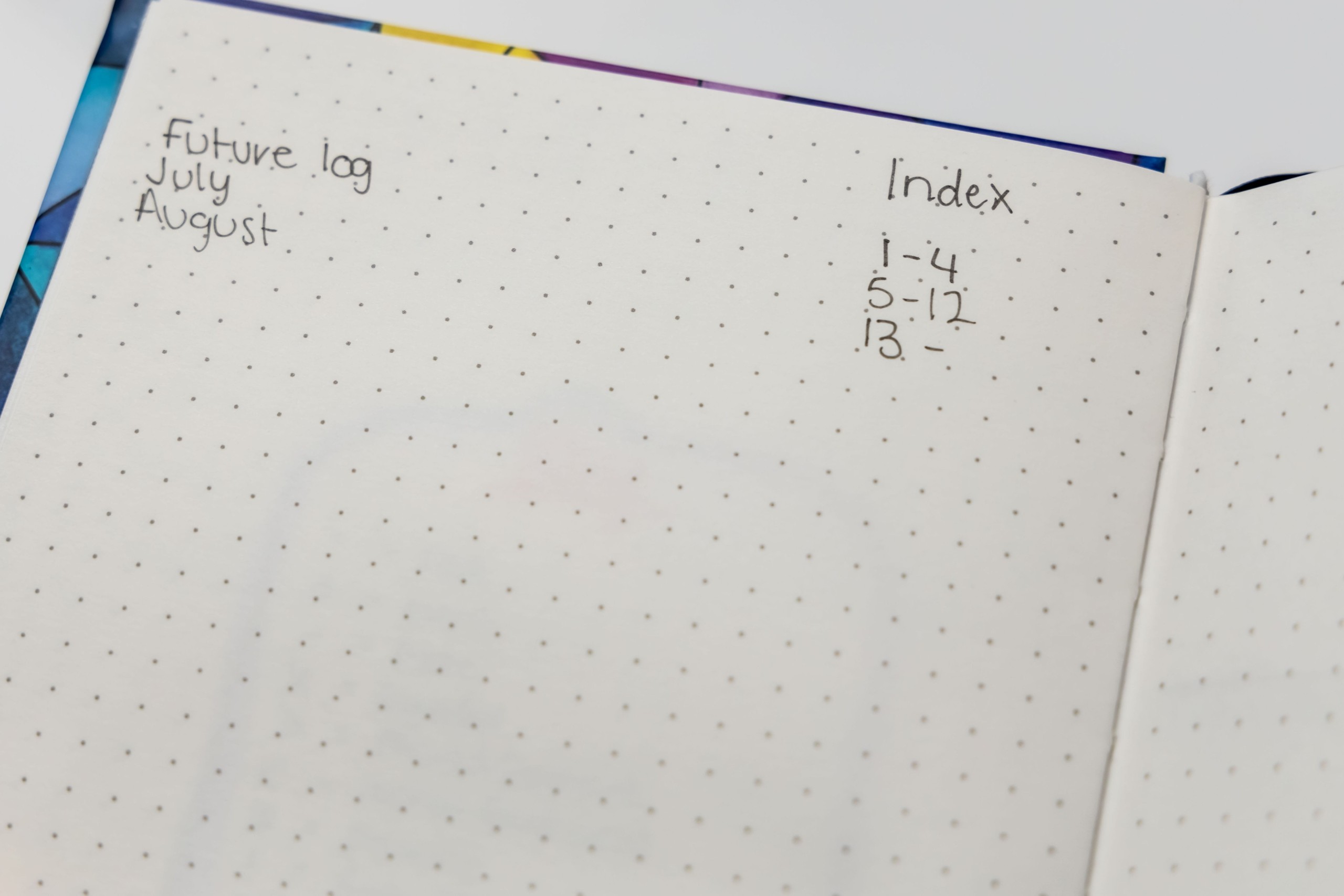 The index for a Dot Journalling guide for beginners