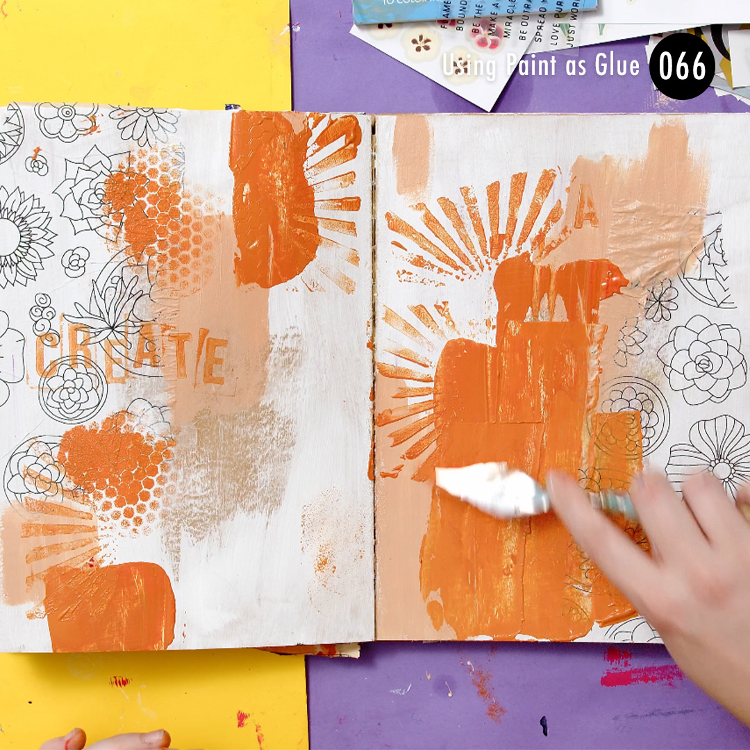 use paint as glue to stick paper to some colourful backgrounds