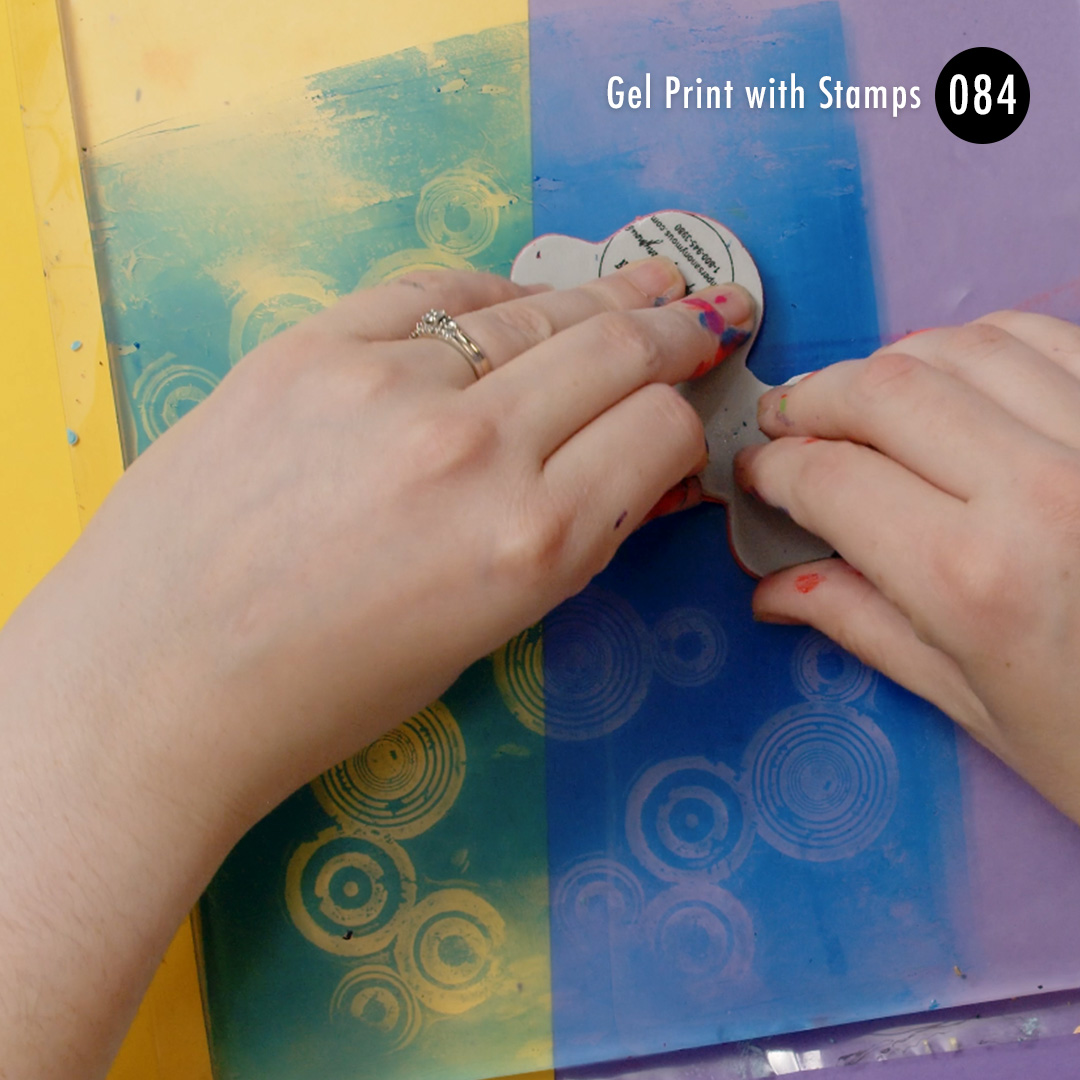 gel print with stamps to create pattern in your mixed media artwork