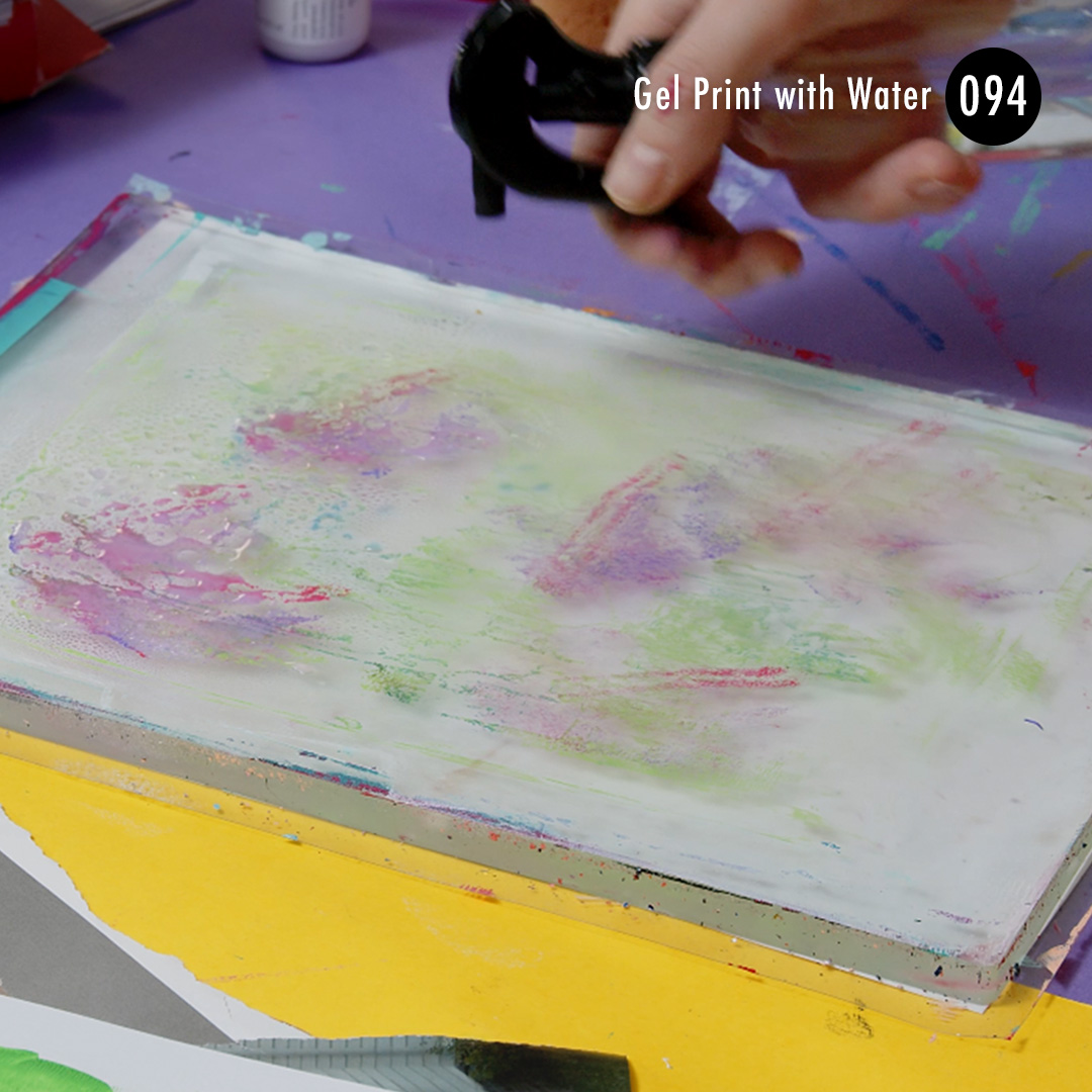 Add water to your gel plate for mixed media watercolour effect.